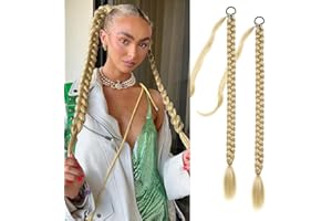 Fulang Hair 2PCS Braid Ponytail Extension, Zopf mit Haargummi, Haarteil zum Einflechten Lang Ponytail, Kunsthaar für Frauen, Geflochtener Haarteil (Aschblond)
