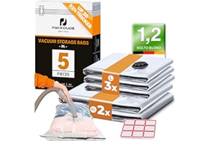 PACKDUDE Sacchi Sottovuoto Piumoni e Coperte I 100x80 + 80x60 I Sacchetti Sottovuoto Vestiti Grandi I Big Vacuum Storage Bags for Blankets and Duvets I Buste Salvaspazio per la Conservazione I 5 PEZZI