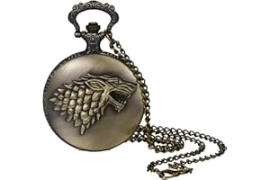 Lancardo Orologio da Tasca al Quarzo Quadrante Digitale per Uomo Donna con Catena, Modello Testa di Lupo Semplice Vintage