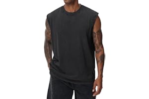 Herren Kurzarm Sommer Ärmelloses Shirt, Männer Fitness ärmellos Weste, Washed Sleeveless t-Shirt, Workout, Fitnessstudio, Baumwolle