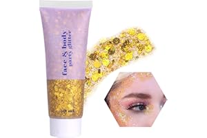 ‎BESTAUTY Bestauty Glitzer Body Glitter Gel, Body Glitter Gel 50ml Glitzer Gesicht Festival, für Gesicht Haare Lippen Nägel DIY, Long-Lasting für Festival Party Make-up(#2 Gold)