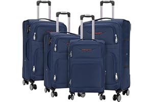 ARTREE Juego de Maletas Blandas 4 Piezas Ampliable Ligero Set Maletas de Viaje de Tela Cabina Trolley Duradero con 4 Ruedas Dobles Giratorias y Cerradura 18" 20" 24" 28" (Azul)