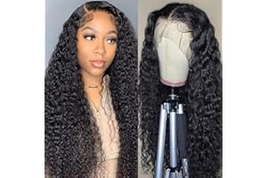 MUABY 13x4 Water Wave Lace Frontal Wigs Human Hair for Black Women 13x4 Pelucas Mujer Pelo Natural Humano Rizado Pelucas Cabello Natural Color Negro Natural 30 Pulgadas