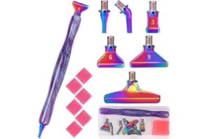 SNEWVIE Diamond Painting Stift,Diamond Painting Zubehör mit 1 Stück Glitter Diamond Painting Stift und 6 Styles Bunte Metal Ersatzköpfe für Diamond Painting Pen,5D Diamond Painting Zubehör Stift Set(Lila)