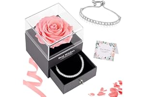 J.Fée Regalo Natale Donna, Regali Natale Donna Regali di Natale per Lei Rosa Stabilizzata Rosa Eterna Rosa Stabilizzata Vera Rose Stabilizzate Scatola, Regali di San Valentino per Lei Regalo Donna