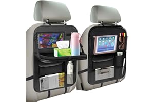 CHWNIBAY Organisateur Voiture Enfant, 2PCS Rangement Auto Accessoire Interieur,Organisateur Voiture avec Plateau, Imperméabl Protection Siege Voiture avec 12'' Pochette Transparent pour Tablettes