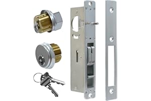 Storefront Door Lock， Aisecure Commercial Mortise Lock with Hook deadbolt and Cylinder Combo. Designed for Aluminum Shop Doors with 31/32 inch Backset. Silver