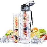 UTEBIT Water Bottle 1L with Fruit Infuser, 1 Litre Sports Water Bottle with Motivational Time Marker, Dishwasher Safe Leak-pr