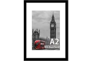 Tinkeps A2 Black Picture Frame - Engineered Wood and Plexiglass, A2 Frame with A3 Mount for A2/A3 Prints, Photos, and Posters, Wall Mountable - A2(42x59.4cm) Poster Frame