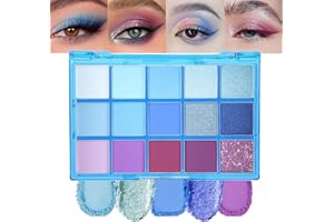 Teekerwang 15 Colors Green Matte Eyeshadow Blue Purple Eyeshadow Palette, Highly Pigmented Shimmer Metallic Eye Shadow Pallets, Long-lasting Waterproof Make up Pallet for Women (Blue.)
