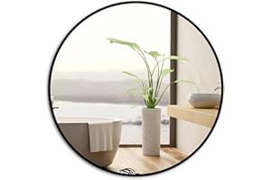 ‎RAMIX RAMIX Wandspiegel im pulverbeschichtetem Aluminiumrahmen Schwarz Loft Rechteckiger Rund Wohnzimmer Schlafzimmer Badezimmer Ankleidezimmer Flur (Schwarz, K1 - Durchmesser 100cm)