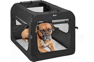 Veehoo Folding Soft Dog Crate, 3-Door Pet Kennel for Crate-Training Dogs, 5 x Heavy-Weight Mesh Screen, 600D Cationic Oxford Fabric, Indoor & Outdoor Use, 28", Black