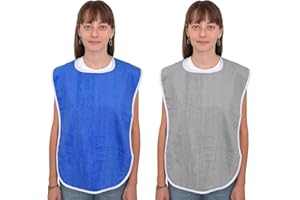 Hnonoxy 2 Piezas Baberos Impermeables para Adultos, Baberos para Comer para Adultos, Protector de Ropa para Ancianos, Hombres y Mujeres, Baberos Lavables para Adultos, Ancianos Discapacitados