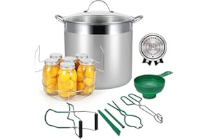 HOMKULA Water Bath Canning Pot with Rack and Lid, Steam Canner with Canning Supplies Starter Kit, 9 Pieces, Stainless Steel, Green (Induction/Glass Top Stove Compatible)