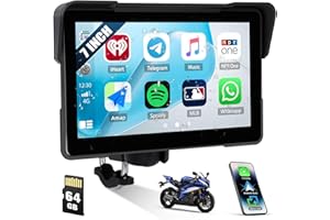[2025] CAMECHO 7 Pulgadas Inalámbrico Moto Carplay Android Auto, IP67 Impermeable HD Pantalla Táctil GPS Display para Motos con Doble Bluetooth +EQ Airplay Android Cast Siri, G00gle Assistant