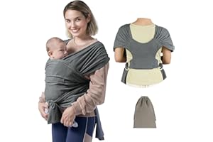 AUYAO Écharpe de Portage pour Nouveau-né Jusqu'à 22 kg, Porte-Bébé Physiologique Polyvalent en Coton Respirant - Attache Facile - Élastique et Réglable, Porte Bebe pour Nouveau-NéS et Nourrissons