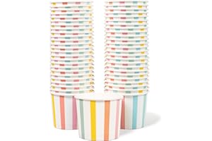Gobelets en Papier MATICAN pour Glaces, 50 Comptes de 320 ml - Bols Jetables pour Desserts Chauds ou Froids, Rayures Pastel