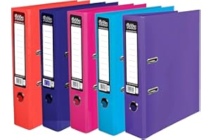 PUKKA PADS 5 x Pukka A4 Glossy 2-Ring Lever Arch Files School Work Office 75mm Spine File Organiser (Assorted)