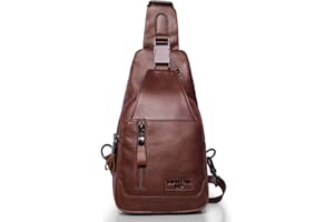 Leathario Sac Poitrine Sacoche Bandoulière Homme Cuir Véritable, Sac Porté Epaule pour la randonnée, les sports de plein air, les voyages Café Foncé