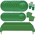 MORAINJAY 69Pcs Party Tableware Set,Green Dinnerware Set with Plates,Tablecloth,Napkins,Cups,Solid Color Table Decorations for Birthday,Wedding,Picnic,Baby Shower,Party Supplies for 16 Guests