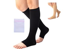 BISLINKS Medical Compression Socks Varicose Knee Vein Blood Flow Open Toe Support Flight Stockings Strengthen Breathable Material Black - XXL