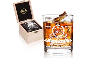 LIGHTEN LIFE Regalos de 50 cumpleaños para hombres 12 onzas,vaso de whisky 1973 en caja de madera valorizada,vaso de whisky para papá de 50 años,marido,amigo,decoraciones de 50 cumpleaños para hombres