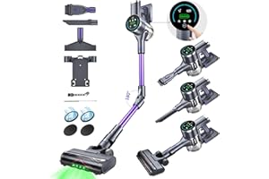 RAVAS 4 en 1 Aspirateur Balai sans Fil Puissant, 550W 40Kpa Aspirateur sans Fil avec Écrans Tactiles LED, Batterie Amovible 60Mins, 1,7 litre, Aspirateur Balai pour Tapis, Sols Durs, Poils d'animaux