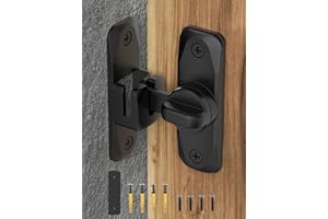 MEBANTOO 90/180 Degree Flip Barn Door Lock, Protect Privacy - Security Door Latch, Small Gate Latches Hardware for Barn, Garden, Bathroom, Cabinet, Window, Sliding Door (Black-1PC)