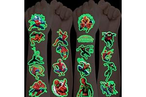 DEEN Temporary Tattoos for Kids 12 Sheets,Luminous Spiderman Kids Tattoos,Glow In Dark Children Tattoos Stickers for Boys Girls Party Bag Fillers Birthday Party Favours Games Stuff Supplies