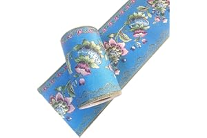 SIMPLEMUJI 5 Meters Lantern Flower Self-Adhesive Wallpaper Border PVC Wall Covering Borders Bathroo 10cm by 5mm Kitchen Tiles Decor Sticker (Blue)