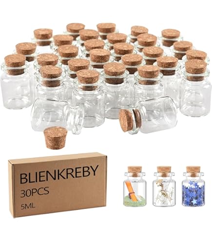 Ferenando 6 Stuks Kleine Glazen Flessen van 50 ml met Kurk en Doe-Het-Zelf Accessoires, Lege Kleine Potjes met Deksel, Mini-Kruidenpotjes, Mini-Glazen Flesjes met Kurk voor Keukenkruiden