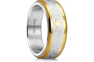 King Will 8mm Prayer Cross Ring Basic/Spinner Stainless Steel Ring Gold Silver Wedding Band Bible Engraved Rings Comfort Fit