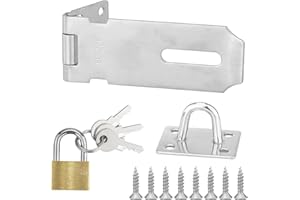 RNBEVANSANNE Stainless Steel 4-Inch Hasp and Lock - Heavy-Duty Door Latch with Brass Padlock for Gate Security