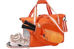 POWER KING 35L Pickleball Tote Bag with Shoe Compartment, Foldable Travel Duffel Bag for Women Mens, Pickleball Paddles Holder, 3 in 1 Versatile Travelling Sport Gym Hospital Holdall, Orange (Orange, 35L)
