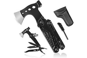 HONZIN Multifuncional Hacha 15 en 1 Martillo Multiuso de Acero Inoxidable Herramienta de Supervivencia para Equipo de Camping Con Funda de Nailon Para Senderismo, Supervivencia Al Aire Libre