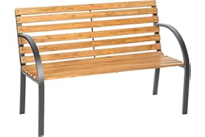TecTake® Banc de Jardin Solide en Bois Naturel laqué et Acier, Banquette de Jardin Banc Noir Résistant aux intempéries, Mobilier pour Amenagement Balcon Terrasse Veranda Pergola
