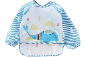 Zuofan Bavoir Etanche à Manchs Longue, Tablier d'Alimentation de Jeu, Bavoir Imperméable Unisexe pour Bébé de 6 mois à 3 ans