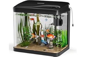Vankarr Aquarium Complet 15L,Aquarium en Verre,Aquariums Poisson Rouge,avec Système de Filtration,Couvercle et lumières LED, Pompe à Eau,pour Poissons Combattants, Poissons Rouges, Noir