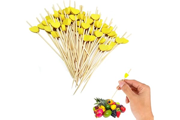Spldsun 100 PièCes Batons de Cocktail, 12 cm Jetable Bambou Cœur, Cure-Dents en Bois fête Fournitures Brochettes, pour Nourriture Décorée, Verre à Cocktail, Fête d'anniversaire de Carnava (Jaune)