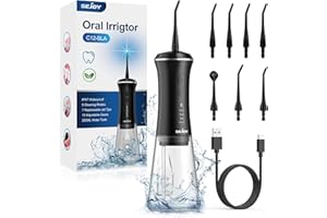 Sejoy Water Flosser for Teeth Cordless Oral Irrigator Portable Dental Teeth Cleaner Picks 350ML 5 Modes 7 Jet Tips-USB Rechargeable & IPX7 Waterproof-Plaque Removal Tool for Travel Home Use-Black