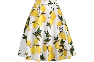 Rock Damen Knielang Rockabilly Elegant Vintage Blume Polka Dot Swing 50er Jahre Retro A Linie Röcke