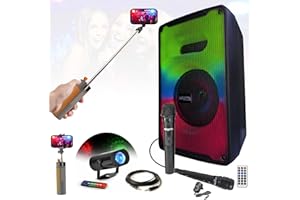 MOOVING LIGHT & SOUND - Enceinte Autonome Bluetooth sur Batterie 500W Karaoke KARA-MOOV500-2 Micros - 2 Jeux de Lumière