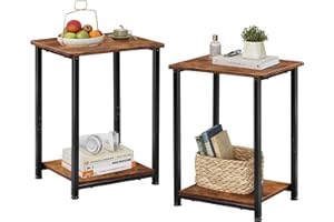 ‎WLIVE WLIVE Beistelltisch klein, 2er Set, Nachttisch schmal mit offenem Stauraum, für Schlafzimmer, Wohnzimmer, mit Metallrahmen, Vintagebraun-Schwarz