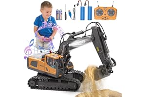 Daioller Escavatore telecomandato a partire da 6 anni, giocattolo escavatore RC pala in metallo, rotazione a 680 °, luce ed effetti sonori, giocattolo Digger bambini 7 8 9 10 11 12 anni