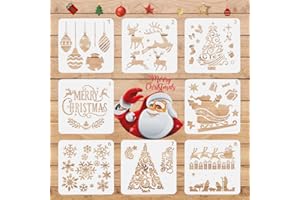 8 Stück Schablone Weihnachten Set, FUKPO Zeichenschablonen Malschablonen aus Kunststoff, Stencil Schablonen Wiederverwendbar Plastik Vorlage für Fenster Scrapbooking Kinder DIY Geschenkkarten