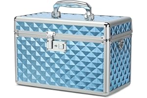 HEWEI WORKS Storage Box with Key Lock, Lockable Medicine Storage Box, Empty First Aid Box, Security Lock Box, Multipurpose Locking Box for Home and Outdoor Use (Blue, Large)