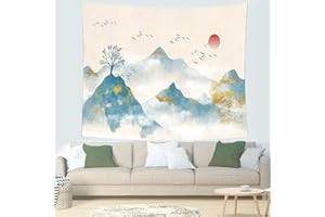Arawat Wandteppich Morgen Landschaft Wandtuch Schwarz Weiß Wandteppich Mond Sonne Wanddeko Psychedelic Teppich Gothic Wandteppiche Trippy Tapestry Wandtuch Wandbehang Boho Wand Deko (150 x 200cm)