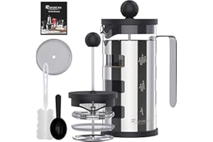 RAINBEAN Cafetiere a Piston 350 ml / 3 tasses French Press, Filtre en Acier Inoxydable Cafetière Piston, en Verre Borosilicaté Résistant à la Chaleur (350 ml, Argent)