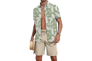 AIYINO Men's 2 Piece Outfits Tropical Print Short Sleeve Button Down Hawaiian Shirt and Shorts Set