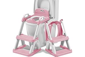 SUPERBE BEBE Adaptador WC para niños con escalera antideslizante – Reductor inodoro infantil plegable con asiento acolchado y asas – Asiento de entrenamiento baño para niños y niñas
